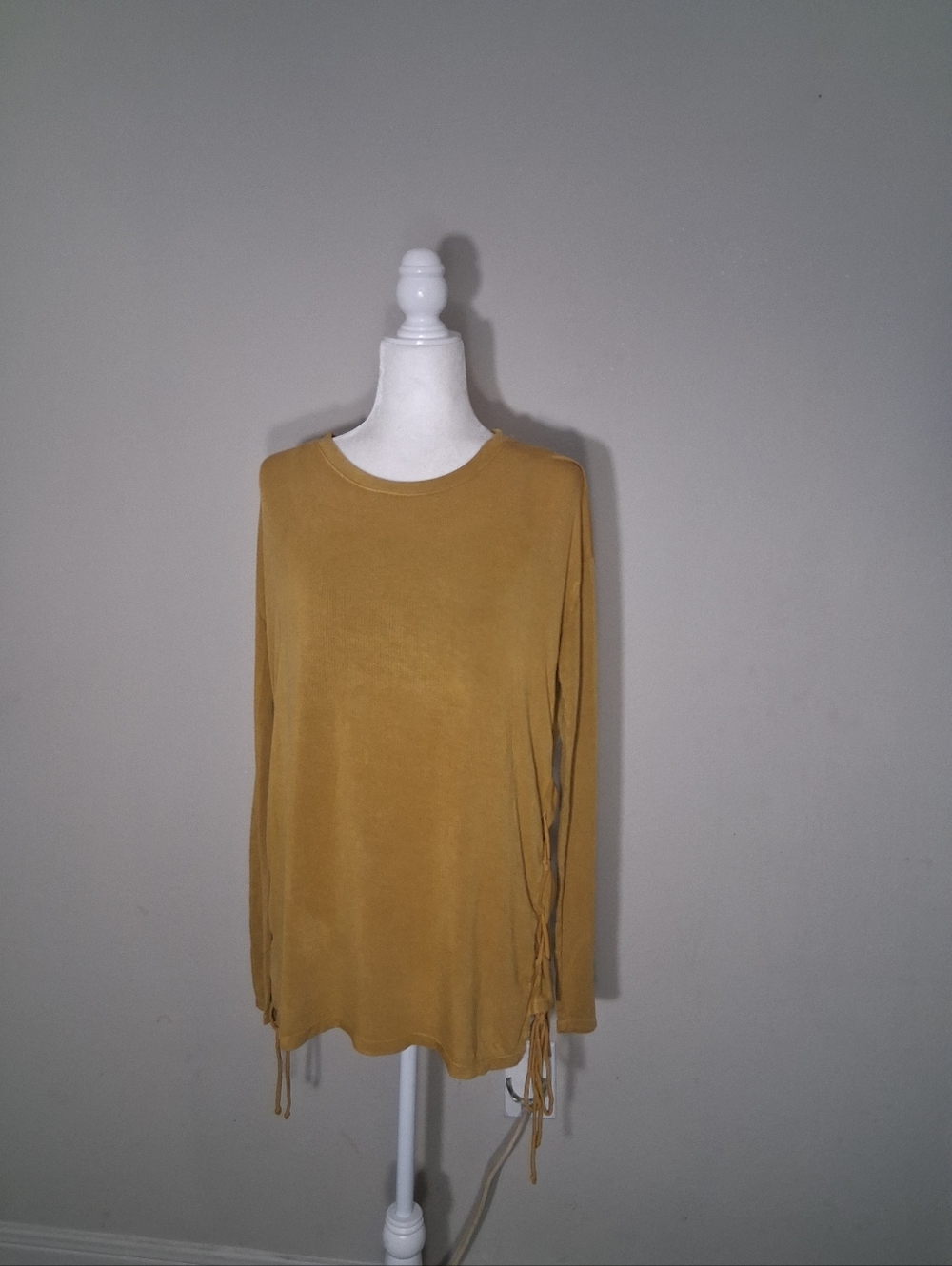 Mono B Mustard Long Sleeve Top with Side Tie Accents